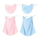 4 Pcs UV Sun Protection Face Mask and Cooling Neck Gaiter Scarf UPF50+ Face Shield Breathable Cooling Design for Summer Outdoor Activities, Pink+Blue