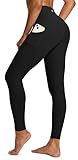 IUGA High Waist Yoga Pants with Pockets, Leggings for Women Tummy Control, Workout Leggings for Women 4 Way Stretch Black