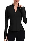 ZHENWEI Scrub Jackets for Woman Zip Up Workout Long Sleeve Outfits Athletic Lightweight Gym Tops with Pockets (Black, M)