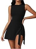 ABOCIW Womens High Neck Tennis Dress Sleeveless Wrap Skirt Built in Shorts Golf Athletic Dress Workout Rompers Black Small