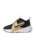 Nike Little Kid's Team Hustle D Basketball Shoes, Black/Black-Metallic Gold-White, 2Y