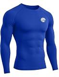 Roadbox Men's UPF 50+ BJJ Rash Guard, Jiu Jitsu Long Sleeve Compression Shirts, MMA Athletic Base Layer Wrestling Grappling Royal Blue