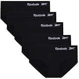 Reebok Hipster Panties for Women - 5 Pack Stretch Performance Seamless Underwear with Relaxed Tag-Free Waistband (S-XL), Size Large, All Black