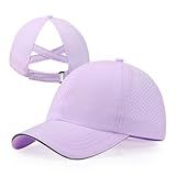 BAOPLAYKIDS Girls Criss Cross Ponytail Hat Mesh Baseball Cap Kids Quick Dry Hats Outdoor Summer Sports Hat Ponycap Age 7-12 Purple