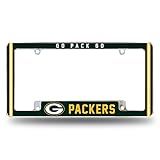 NFL Green Bay Packers “Go Pack Go” Premium Full Color Long Lasting Zinc Alloy Chrome Plated Team License Plate Frame - 4 Screw Tag Holder with Highlighted Team Pride Cheer