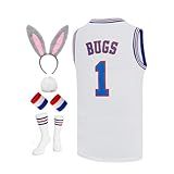 Pltoquk Mens Basketball Jersey Bugs #1 Space Movie Jersey Hip Hop Sports Shirt Halloween Party #1 White Large