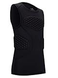 DEVOROPA Youth Boys Football Baseball Padded Compression Shirt Chest Protector Softball Lacrosse Rib Heart Sternum Guard Black M