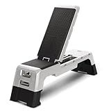 HolaHatha Adjustable Stepper with Storage Compartment, Incline Fitness Deck & Multifunctional Foldable Exercise Platform for Full Body Workouts, Silver