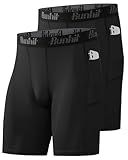 Runhit Compression Shorts Men Spandex Performance Athletic Shorts Workouts Sports Running Underwear with Pocket Black