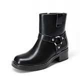 DREAM PAIRS Women's Ankle Booties Side Zipper Motorcycle Boots Square Toe Chunky Low Heel Fashion Buckles Biker Riding Boots,Size 7,Black,DWUMAB2533