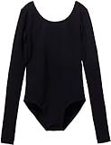 MdnMd Classic Basic Long Sleeve Ballet Dance Gymnastic Leotard for Girls Kids Bodysuit Outfit (Black, Age 8-10)