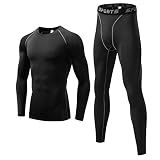 Tesuwel Mens Thermal Underwear Set for Skiing Full Length Mens Compression Pants and Shirt Long Sleeve Mens Base Layer for Hiking Workout Basketball Running,Quick Dry,Wicking,BreathableBlack S