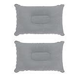 LiXiongBao 2 Pack Ultralight Inflatable Pillow Small Squared Flocked Fabric Air Pillow for Beach Hiking,Camping,Traveling,Napping,Desk Rest,Neck &Lumbar Support(Gray)