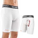Shock Doctor Compression Shorts with Protective Bio-Flex Cup, Moisture Wicking Vented Protection, White, Youth, Large