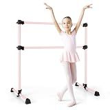 Costzon Portable Ballet Barre, 4FT Adjustable Double Freestanding Ballet Bar w/Anti-Skid Pad, Stable Base, Heavy-Duty Dancing Stretching Bar for Home, Fitness, Ballet (Light Pink)