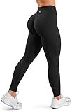 Sogetdo Yoga Leggings for Women Hidden Scrunch Butt Non See Through High Waisted No Front Seam Athletic Gym Workout Pants Black-M