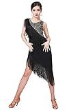 Z&X Women's Sequin Asymmetry Fringe Latin Salsa Tango Dance Dress Black M