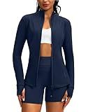 Women's Workout Jackets with 4 Pockets Zip Up Slim Fit Soft Fall Jacket for Yoga Running Athletic (Navy,XL)