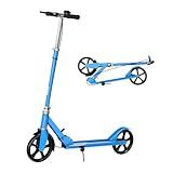 Scooters for Kids 8-12, Teens & Adults - Foldable Commuter Scooter with Bell, Hand Brake & Adjustable Height, 220 LB Weight Capacity, Perfect for School, Campus, Park Rides, Blue