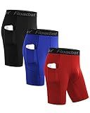 Roadbox Men's Compression Shorts with Pockets, 3 Pack 9'' Running Underwear