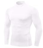 LWISMIL White Men's Compression Shirts Long Sleeve Turtleneck Sun Protection Cool Dry Moisture Wicking Sports Base Layer Undershirt