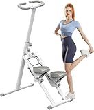 Healfith Stair Stepper for Home,Stair Climber Foldable,Large Pedal Vertical Climber Machine for Full-Body Workout,Steppers for Exercise at Home with 300LBS Loading Capacity (Single handrail-White)