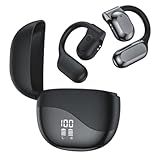 Fenpos Open Ear Gaming Headphones, Air Conduction HiFi IPX5 Noise Cancelling Wireless Bluetooth Earbuds with Mic and Flexible Earhooks for Android/iOS 58 Hours (Black)