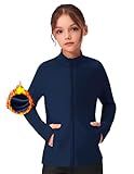 Zaclotre Girls Fleece Jacket with Pockets Long Sleeve Zip Up Warm Athletic Running Jackets Fall Coat Sweatshirt for Kids