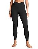 CRZ YOGA Womens Butterluxe Cross Waist Workout Leggings 25 Inches - V Crossover High Waisted Gym Yoga Black Medium
