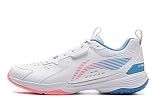 LI-NING Almighty 5 Unisex Badminton Shoes Anti-Slip Featherlight Rebound Professional Training Sports Sneakers Standard White/Azure Blue US 10.5