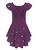 Arshiner Girls Shiny Ruffle Sleeve Ballet Leotard with Skirt Criss-Cross Back Dance Dresses Dark Purple,Little kid