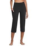 baleaf Women's 21" Capri Pants with Pockets, High Waist – Tummy Control Yoga Leggings for Summer Workout Black L