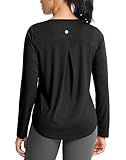 SANTINY Lightweight Long Sleeve Workout Tops for Women Breathable Gym Yoga Athletic Running Hiking Top UPF 50+ Sun Shirts (Black_M)