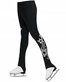 Gogokids Girls Ice Skating Leggings, Kids Fleece Thermal Black Dancing Trousers