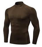 OVIYEGAIN Brown Mens Long Sleeve Turtleneck Compression Shirt Sports Undershirt Athletic Workout Base Layer Football Gym Tops