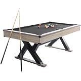 7 FT Billiard Table, 84 x 46 x 32 Inch, Rustic Grey Finish Pool Table with Metal K-Leg, Professional Black Playing Cloth, Complete Set of 2 Cues, 16 Balls, Chalk, Triangle & Brush, for Home Game Room