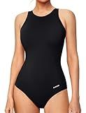 Ewedoos Athletic Swimsuit for Women Adjustable Strap One Piece Swimsuit Racerback Bathing Suit for Women Tummy Control Black