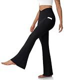 Women's Flare Leggings with Pockets Crossover High Waisted Yoga Pants