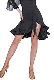 Z&X Women's Latin Salsa Dance Skirt Hi-Lo Fishbone Ruffle Swing Skirt Ballroom Fringe Dancing Skirts with Shorts Tag M, Black