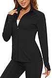 TACVASEN UV Protection Shirts for Women Black Workout Jacket Long Sleeve Hiking Shirts Gym Jacket Womens Activewear Tops