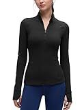 CRZ YOGA Butterluxe Womens Full Zip Workout Jackets Slim Fit Track Athletic Tops with Thumb Holes Black Small