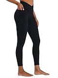 Sunzel Butt Lifting Scrunch Leggings for Women with Pockets No Front Seam Crossover Workout Booty Yoga Pants Tummy Control 25" Inseam Black Small