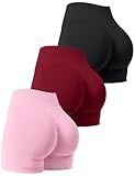 Niipty 3 Pack Workout Gym Shorts Women Scrunch Butt Lifting Seamless High Waist Yoga Booty Shorts for Women - Black+Red+Pink M