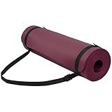 Fitvids 1/2-Inch Thick High Density Foam Exercise Yoga Mat with Carrying Strap, For Cushioning The Body Against Hard Floors, Deep Wine