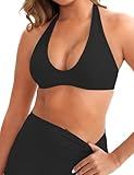 GUWIDEO Halter Sports Bra for Women Longline Strappy Open Back Yoga Bra Removable Cups Workout Gym Black