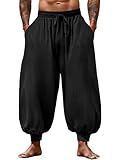 Runcati Mens Harem Pants Casual Elastic Waist Drawstring Baggy Hippie Trousers Cotton Linen Boho Yoga Beach Pants Black