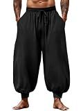 Runcati Mens Harem Pants Casual Baggy Trousers Cotton Linen Boho Pants