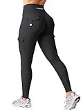 YEOREO CoreFlex Workout Cargo Leggings with Pockets for Women Hidden Scrunch Butt Lifting Leggings Gym Yoga Pants Black M