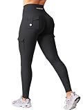 YEOREO CoreFlex Workout Cargo Leggings with Pockets for Women Hidden Scrunch Butt Lifting Leggings Gym Yoga Pants Black L