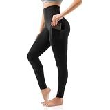 SINOPHANT High Waisted Leggings with Pockets, Full Black, XXL